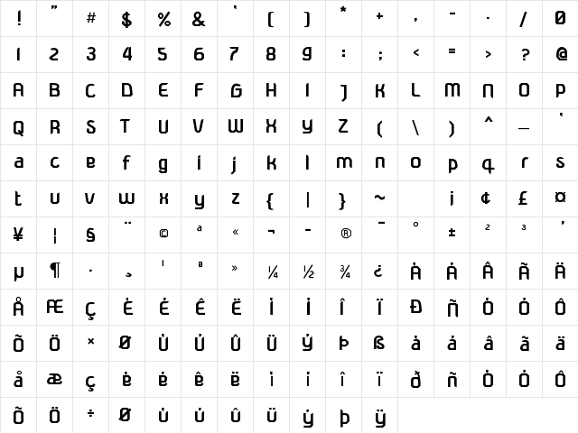 Sasquetchean Bold Bold  glyph index