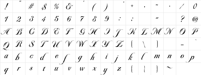 Beurre Regular  glyph index