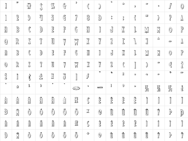 Wolf's Bane II 3D Regular  glyph index