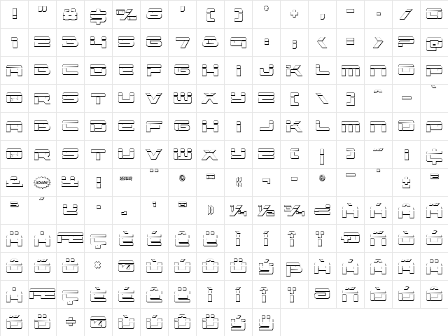 Vorpal 3D Regular  glyph index