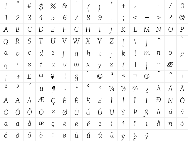 Monologue Light SSi Light Italic  glyph index