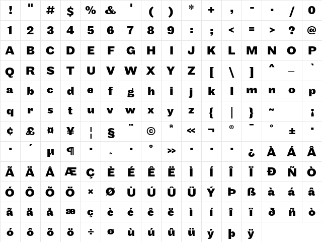 Maple Bold  glyph index