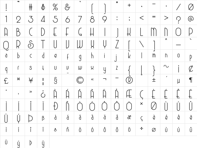 Baltimore Regular  glyph index