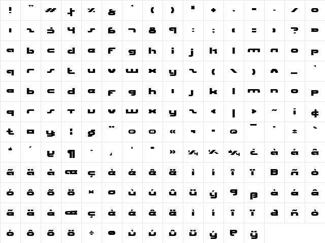 uni-sol Normal  glyph index