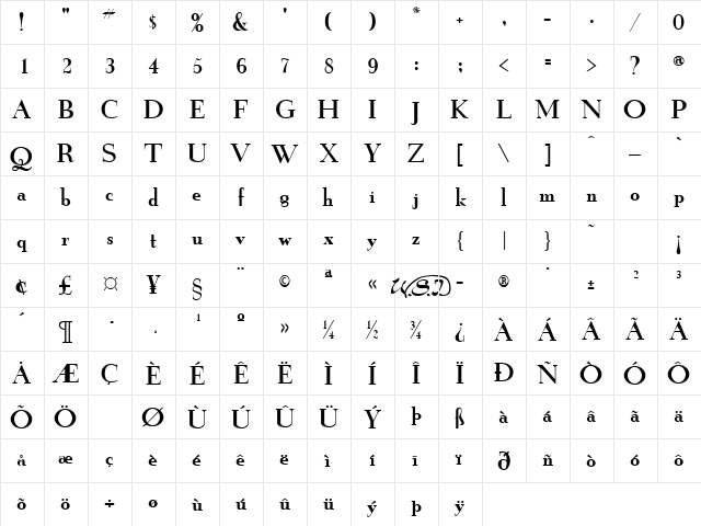 Grail-New Regular  glyph index