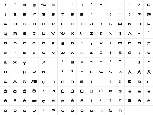 Cydonia Century Title Regular  glyph index