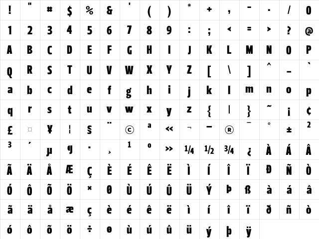 Leitura Headline Sans  glyph index