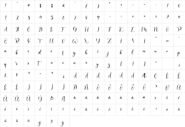 Abella Regular  glyph index