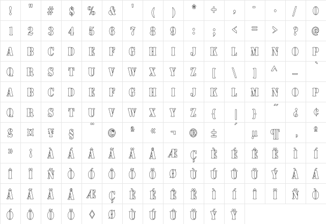 Army Hollow Thin Regular  glyph index