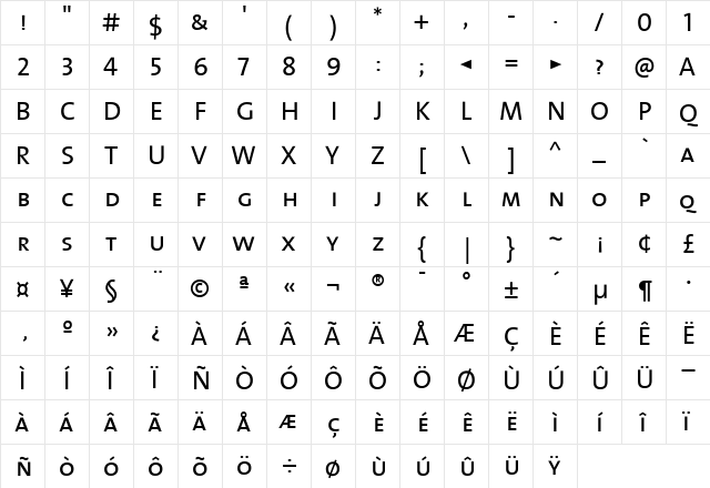 The Mix- Bold  glyph index