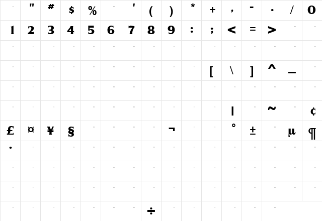 SilveradoExtraBoldTab Roman  glyph index