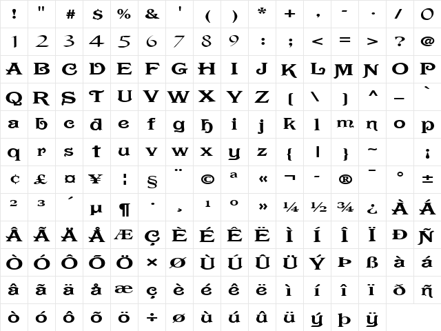 DarkGray50 Regular  glyph index