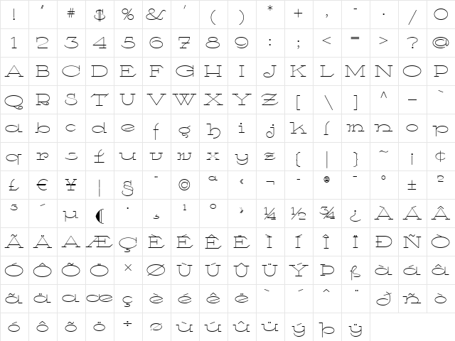 TootSweetBistroNF Medium  glyph index