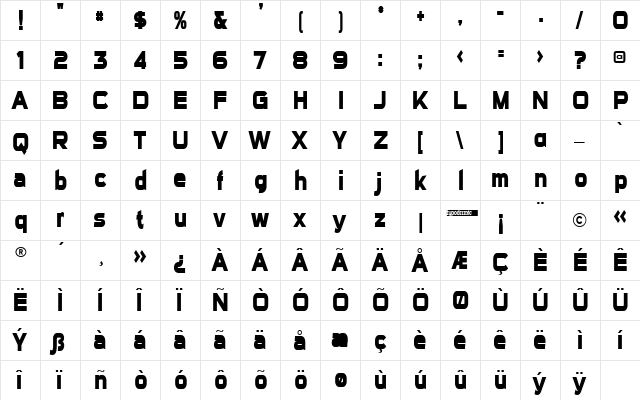 Sui Generis Condensed Bold  glyph index