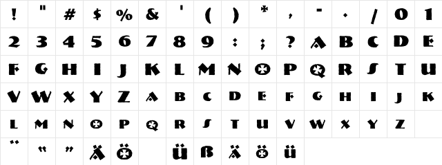 VTNervouzReichBoots Regular  glyph index