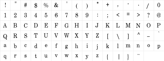 NewCenturySch 7 Regular  glyph index