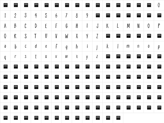Breathe Easy - Demo Regular  glyph index