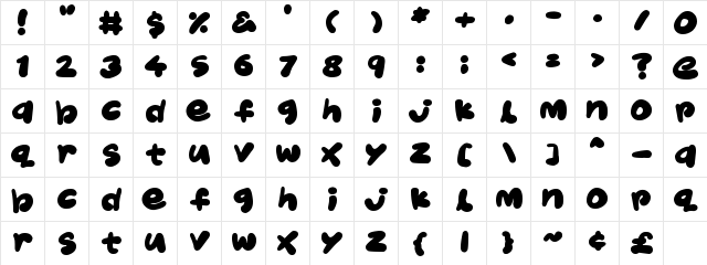 Jelly Kids Regular  glyph index