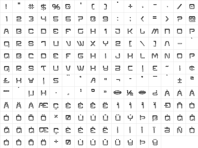 Miracle Mercury Chrome Regular  glyph index