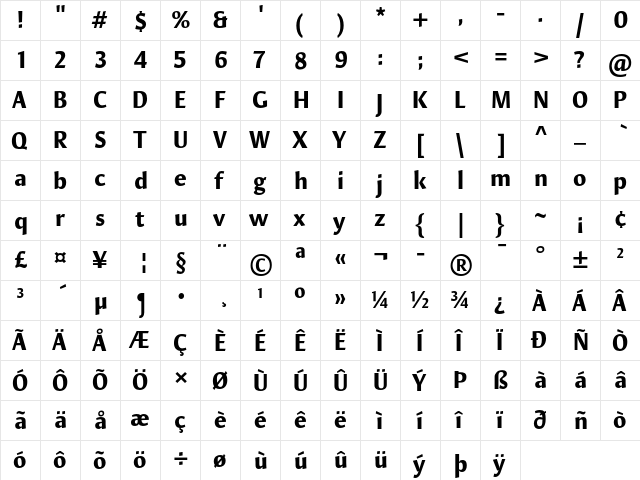 Hildegard LT Std Bold  glyph index