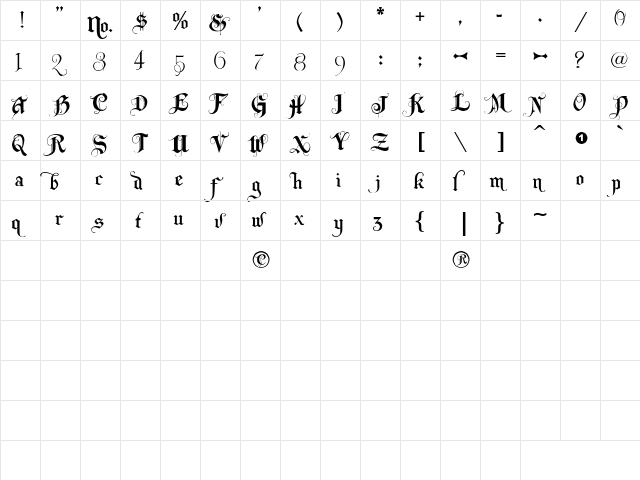 LHFBeckerMonogramEnglish Regular  glyph index
