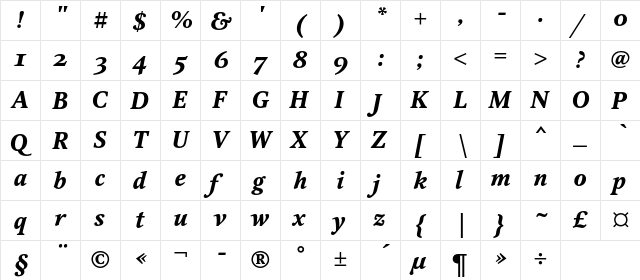OctavaOSC Bold Italic  glyph index
