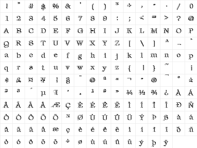 DTCRoughM16 Regular  glyph index