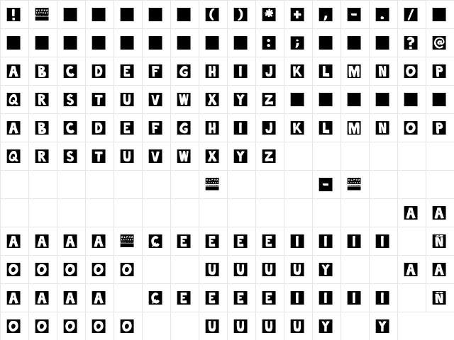 alphaletras Regular  glyph index