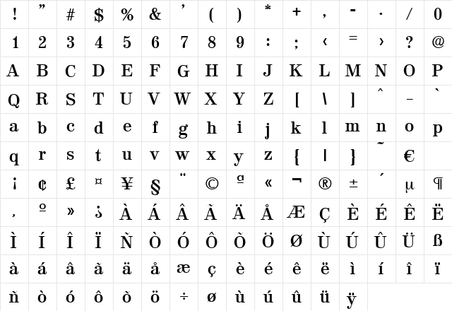 Valencia-DemiBold Regular  glyph index
