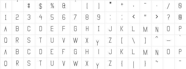 Vanadine Bold  glyph index
