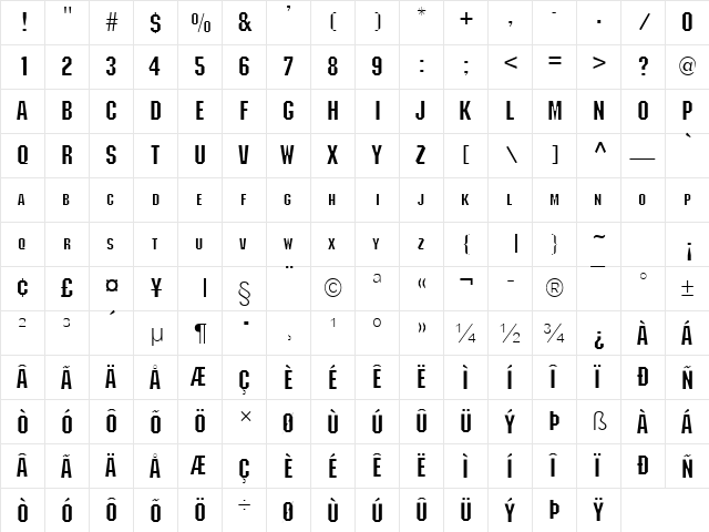 Block Normal  glyph index