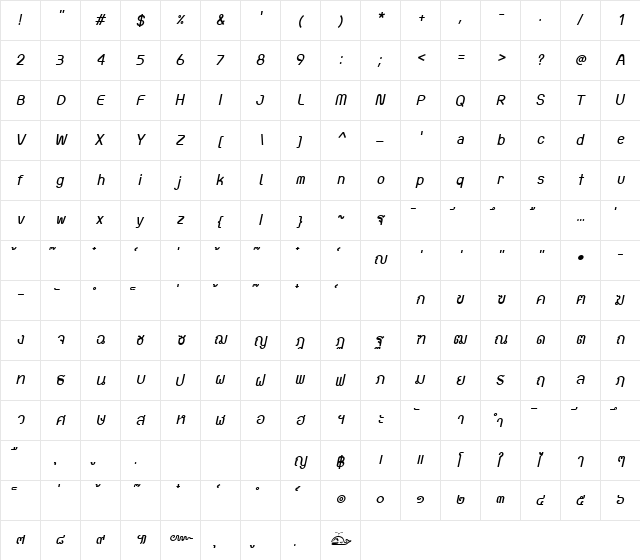 TP Tankhun Bold Italic  glyph index
