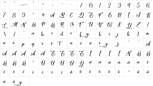 Easy November Regular  glyph index