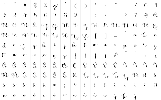 Apples Script Demo Regular  glyph index