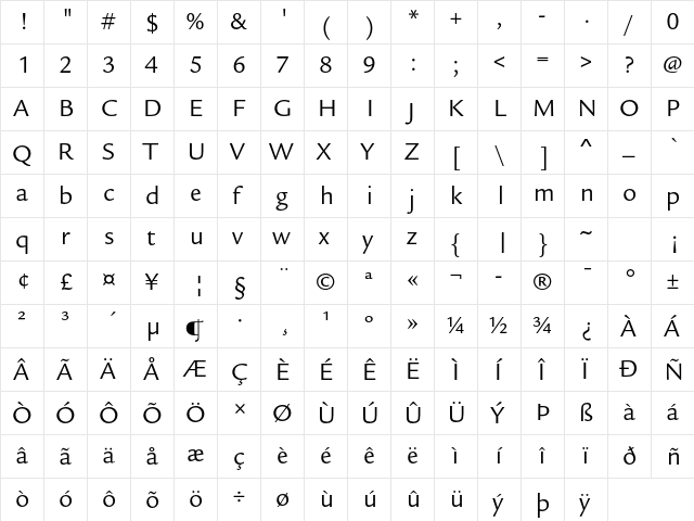 Legacy Sans ITC Std Book  glyph index