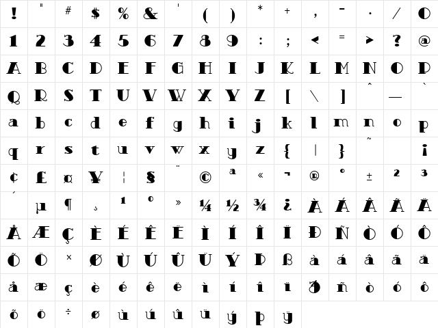 Beardsley Regular  glyph index