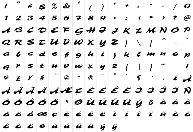 Tambo Regular  glyph index