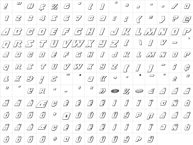 Thunderstrike 3D Regular  glyph index