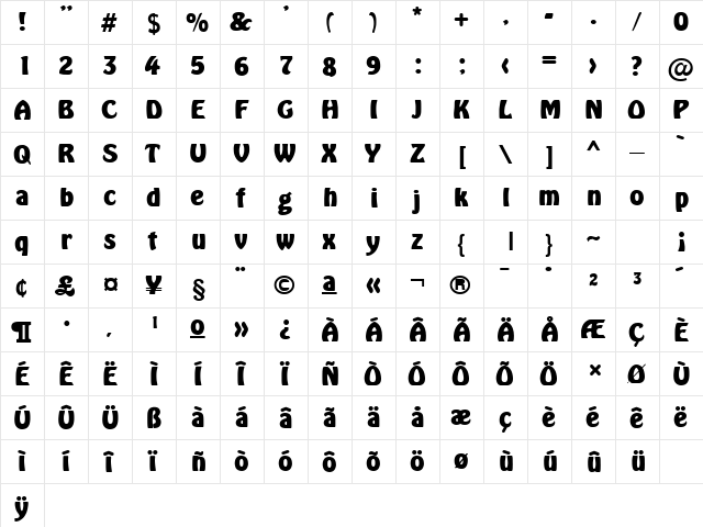 Hobbit SF Regular  glyph index