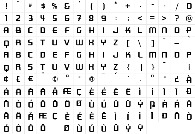 WalcottGothicSunset Regular  glyph index