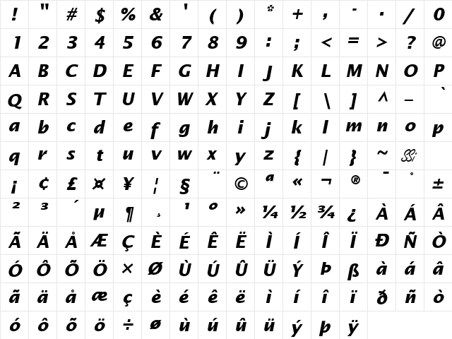 Insight Sans SSi Bold Italic  glyph index