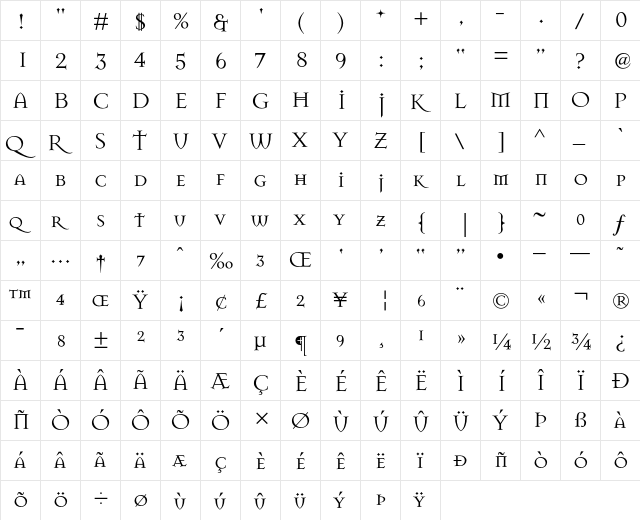 Mason Regular  glyph index