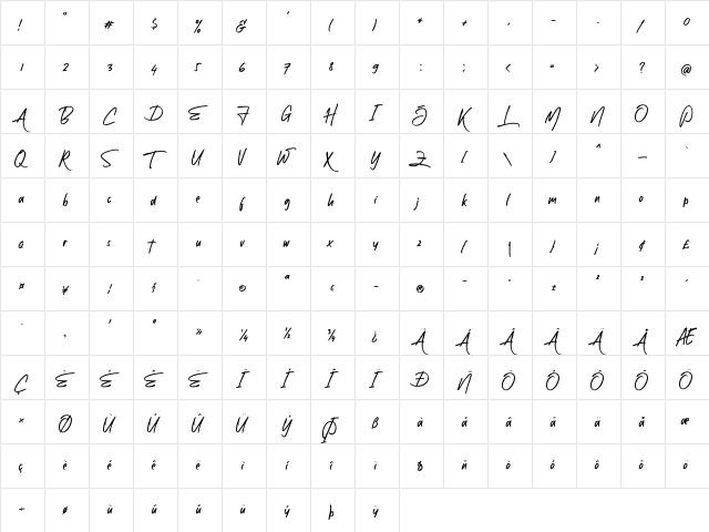 Brotherhood Regular  glyph index
