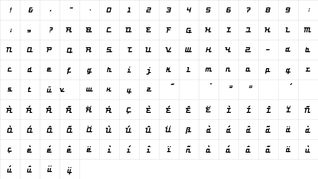 Turbon Italic  glyph index