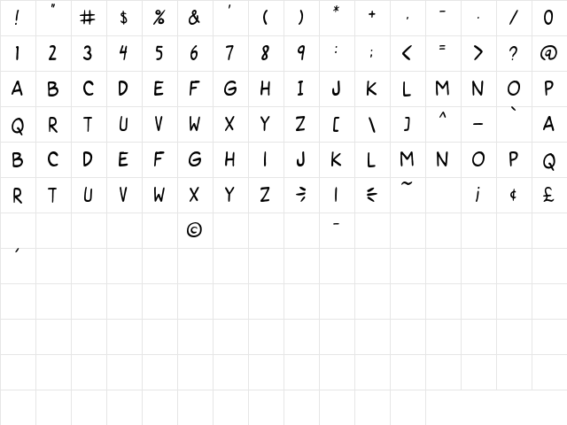 Super Gossip Regular  glyph index