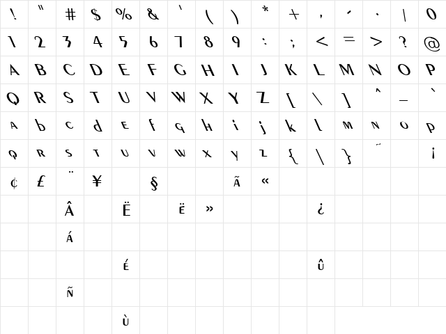 Custard Pie24 Regular  glyph index
