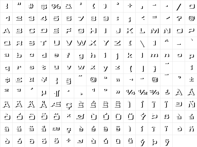 Microgramma Becker Only Shadow Regular  glyph index