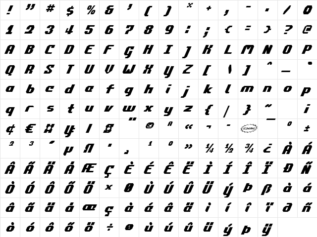 Commonwealth Italic Italic  glyph index