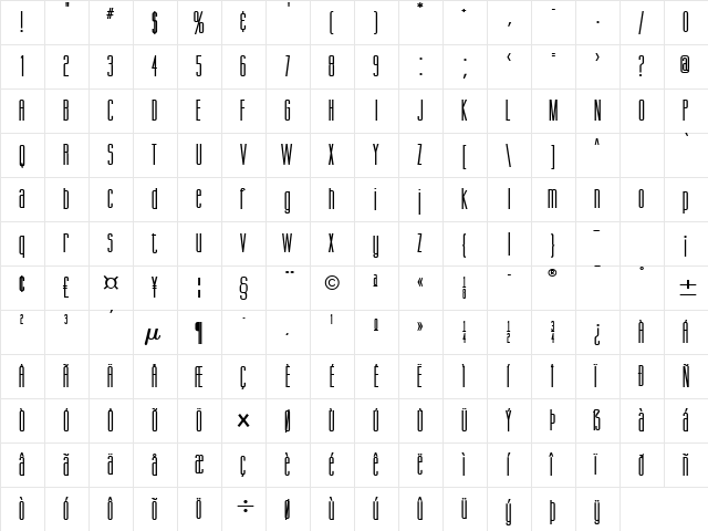 Gorgio Bold  glyph index