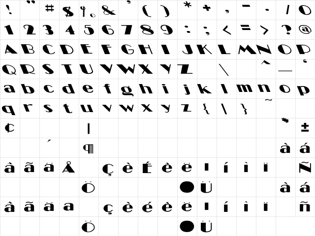 Miami Lefty Wd Regular  glyph index